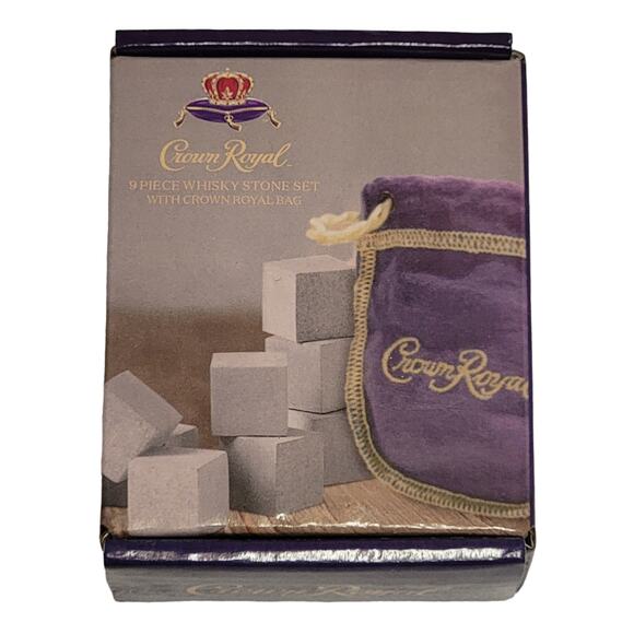 Crown Royal Whisky Stone Set w/ Bag‎ 9 Pc Whiskey Alcohol Bar Accessories Gift - Picture 1 of 2